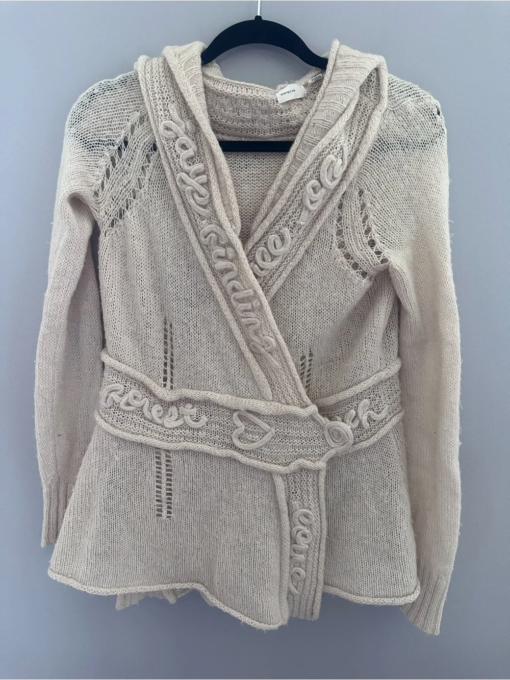 Unique Anthropologie Sleeping on Snow Cream Hooded Knit Sweater Cardigan